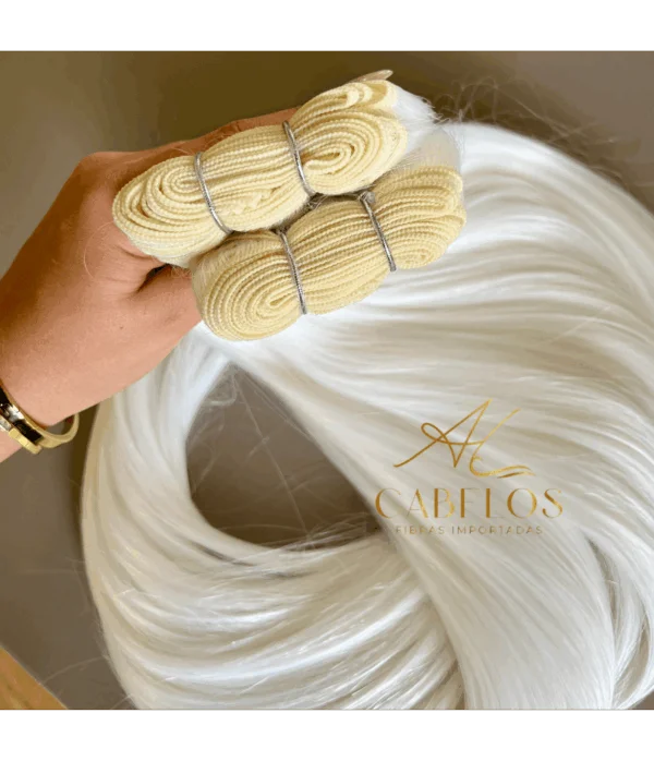 Cabelo Telado/Tecido Branco Neve Liso Fibra Russa 70cm 150g - Imagem 3