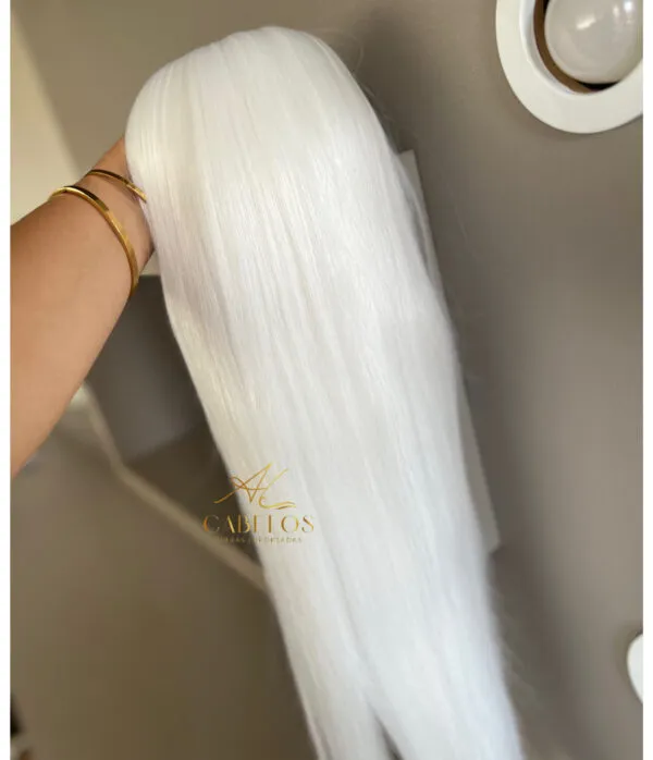Cabelo Telado/Tecido Branco Neve Liso Fibra Russa 70cm 150g - Imagem 6