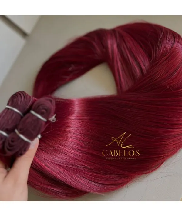 Cabelo Telado/Tecido Vermelho Liso Fibra Russa 70cm 150g - Imagem 4