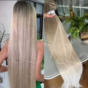 Cabelo Telado/Tecido Mesclado + Pontas Claras Liso Fibra Russa 70cm 150g.