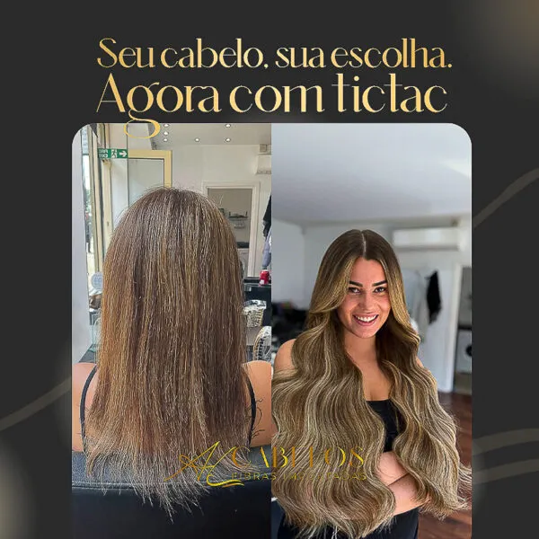 Mega Hair Tic-Tac + Fio Invisible Fibra Russa Suzan 50cm 120g- Mesclado Mel - Imagem 6