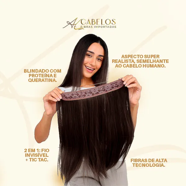 Mega Hair Tic-Tac + Fio Invisible Fibra Russa Suzan 50cm 120g- Mesclado Mel - Imagem 8