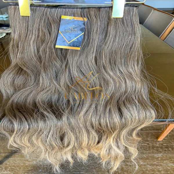 Mega Hair Tic-Tac + Fio Invisible Fibra Russa Suzan 50cm 120g- Mesclado Mel - Imagem 2